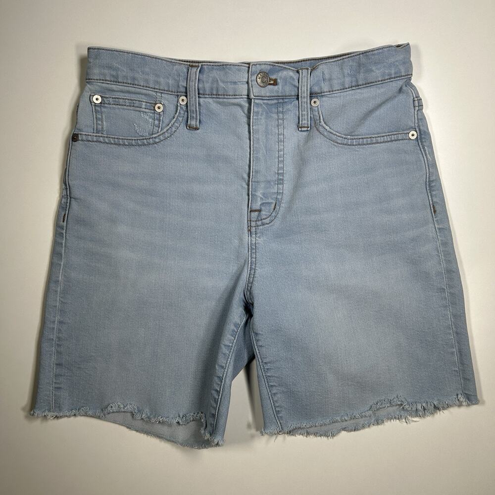 Madewell High Rise Denim Mid Length Shorts Women’s 26 Light Wash Raw Hem Cutoff